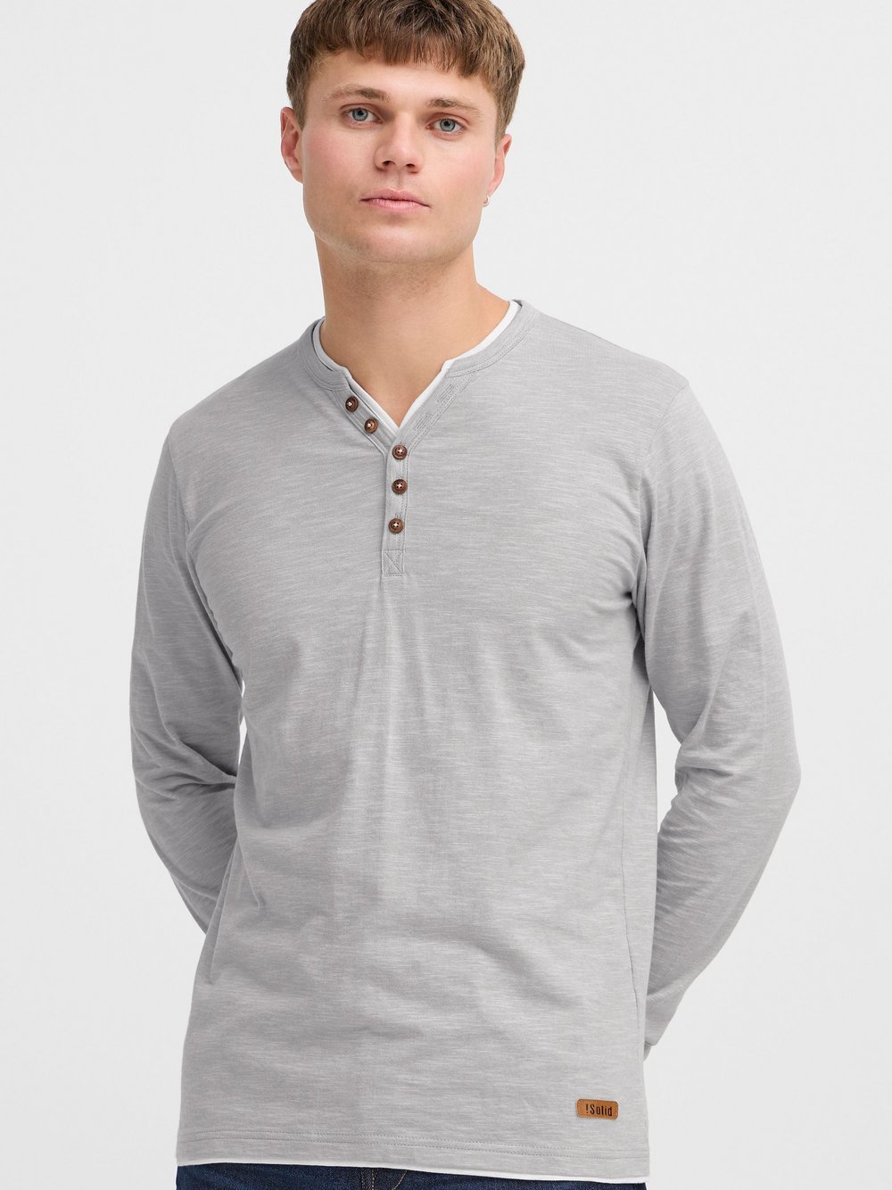 Thumbnail - Solid Langarmshirt Herren Baumwolle grau meliert, XXXL