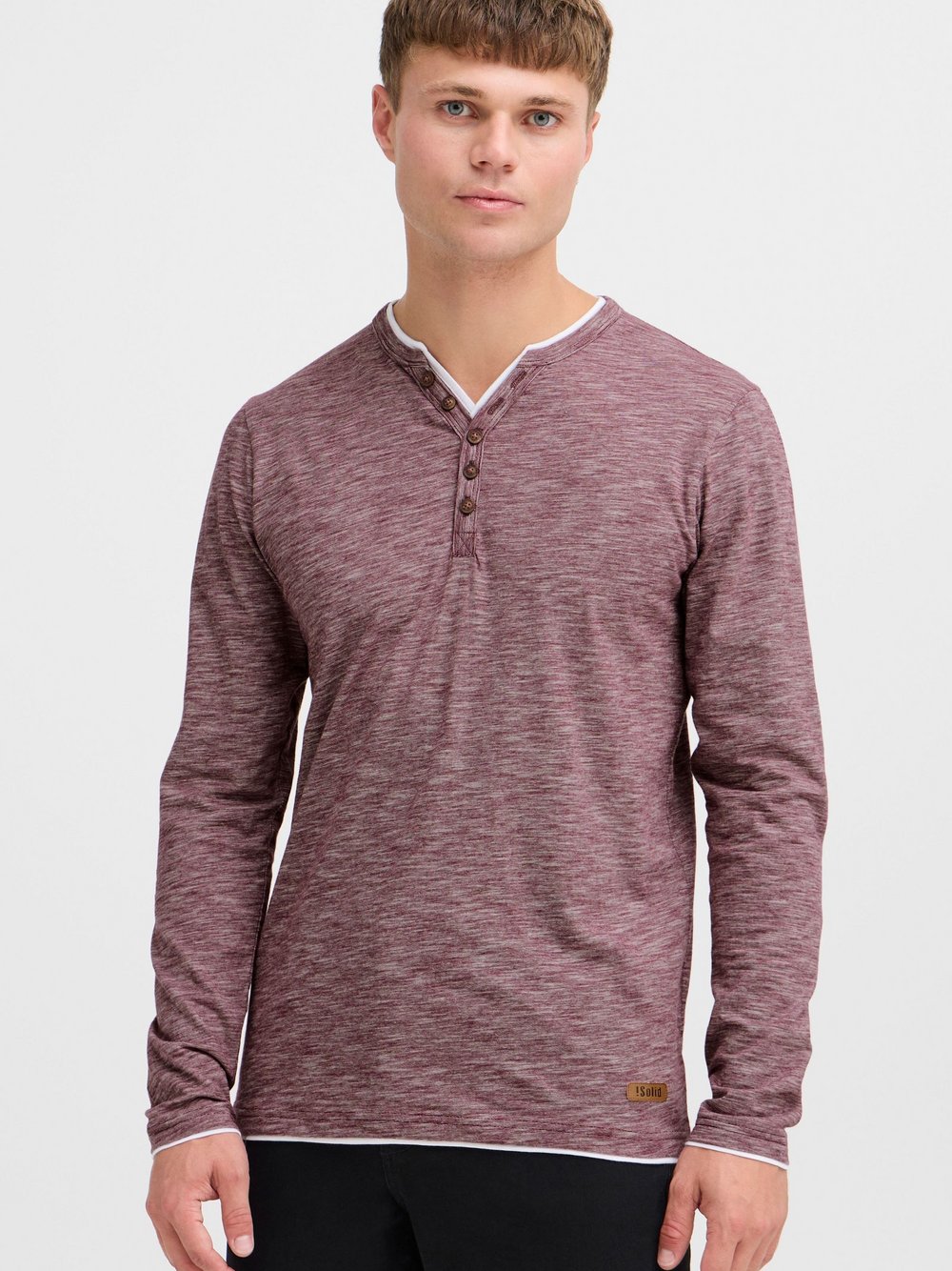Thumbnail - Solid Langarmshirt Herren Baumwolle rot gemustert, M