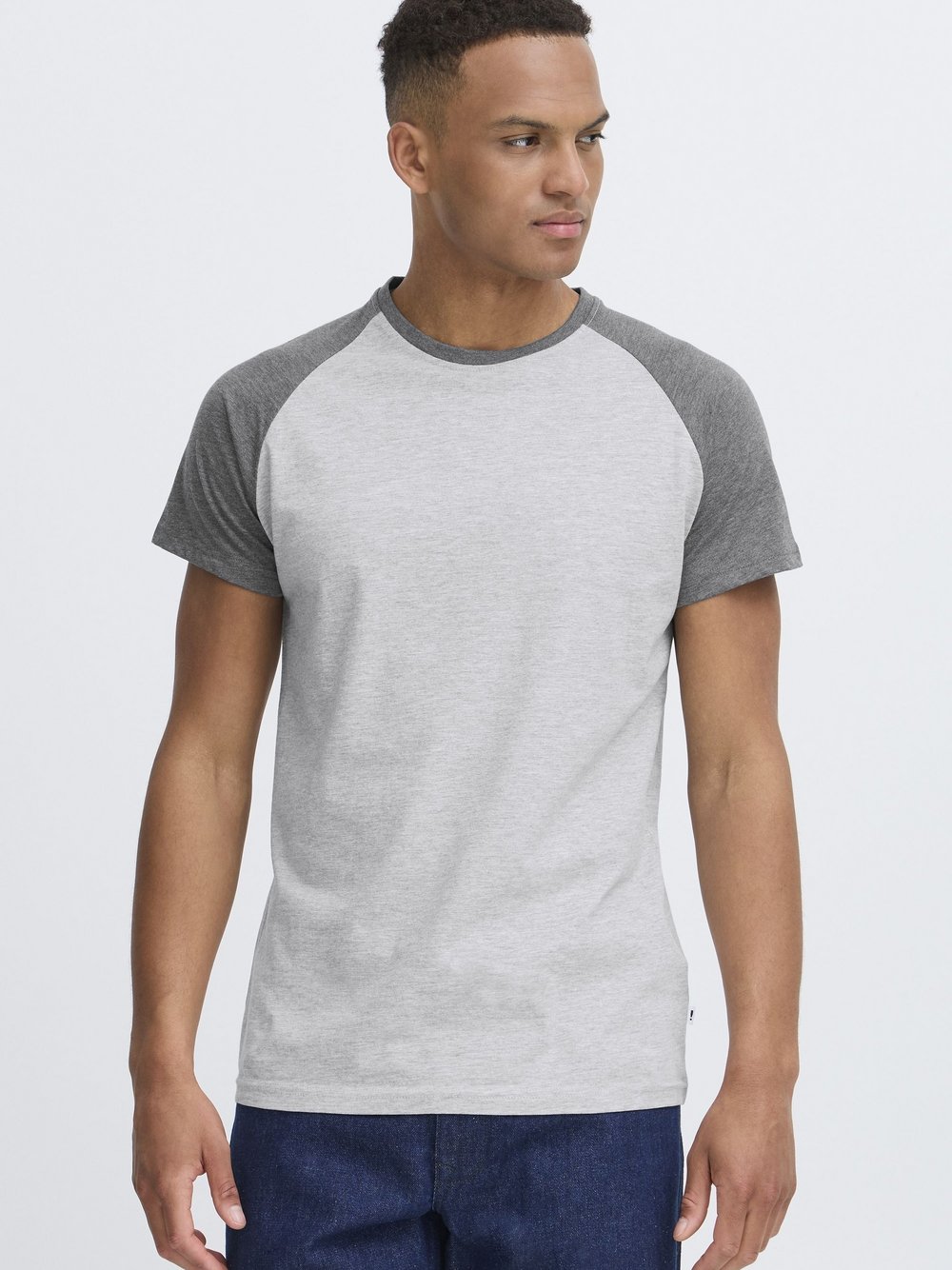 Solid Rundhalsshirt Herren Baumwolle grau meliert, XXL