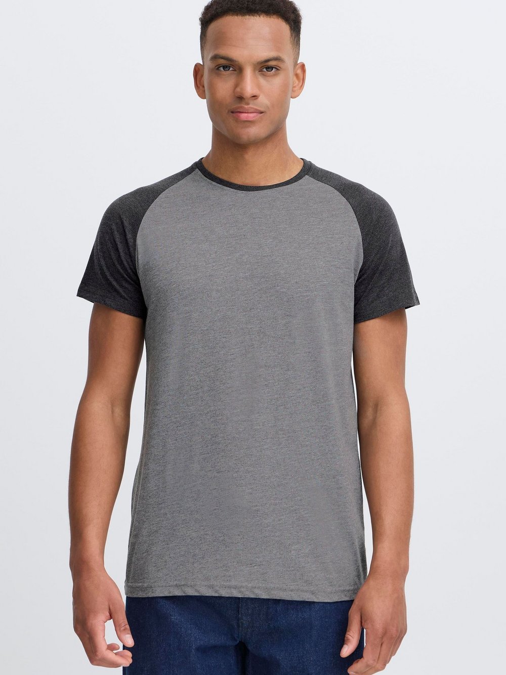 Solid Rundhalsshirt Herren Baumwolle grau meliert, XXL