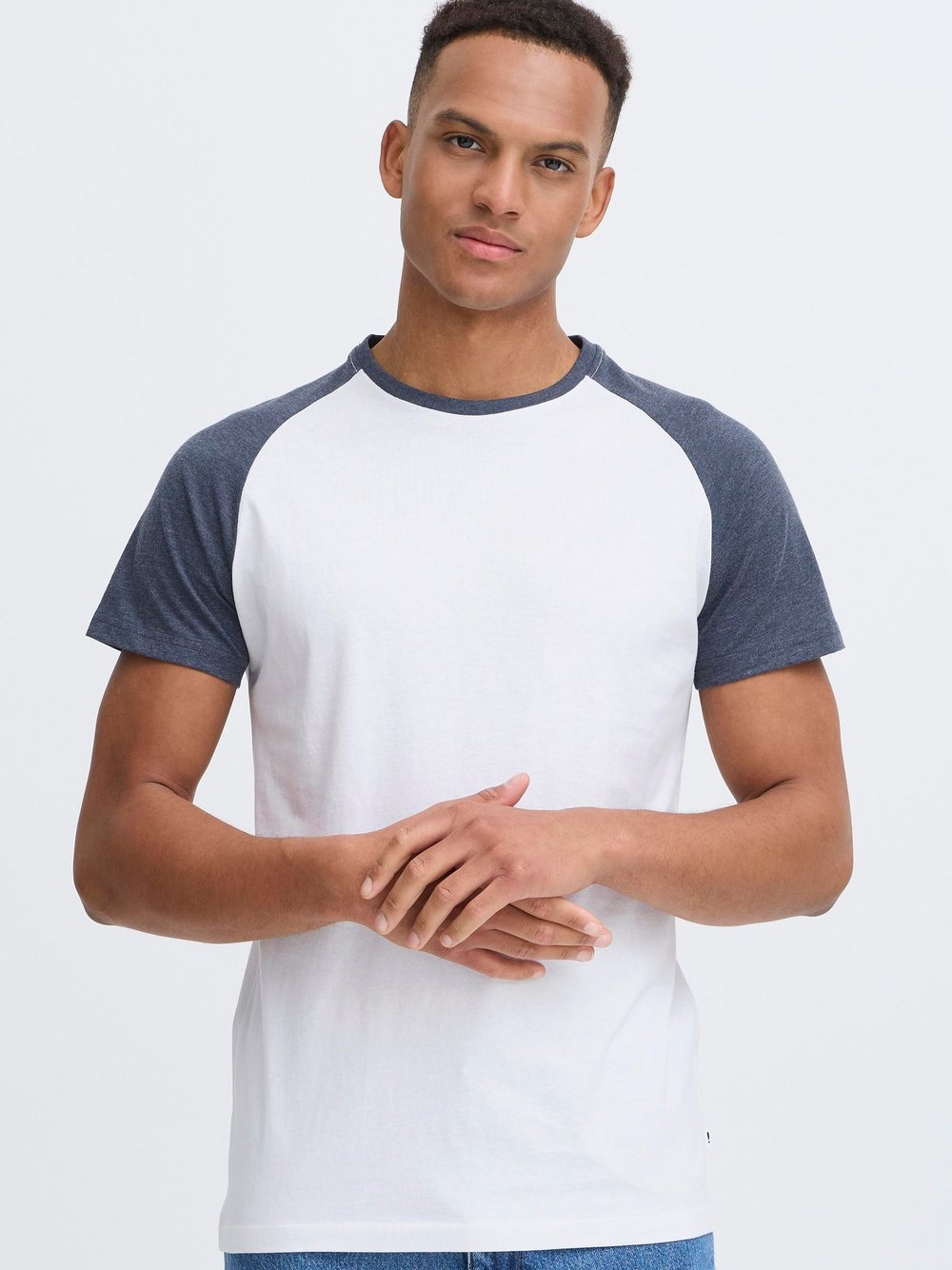 Thumbnail - Solid Rundhalsshirt Herren Baumwolle weiß meliert, XL