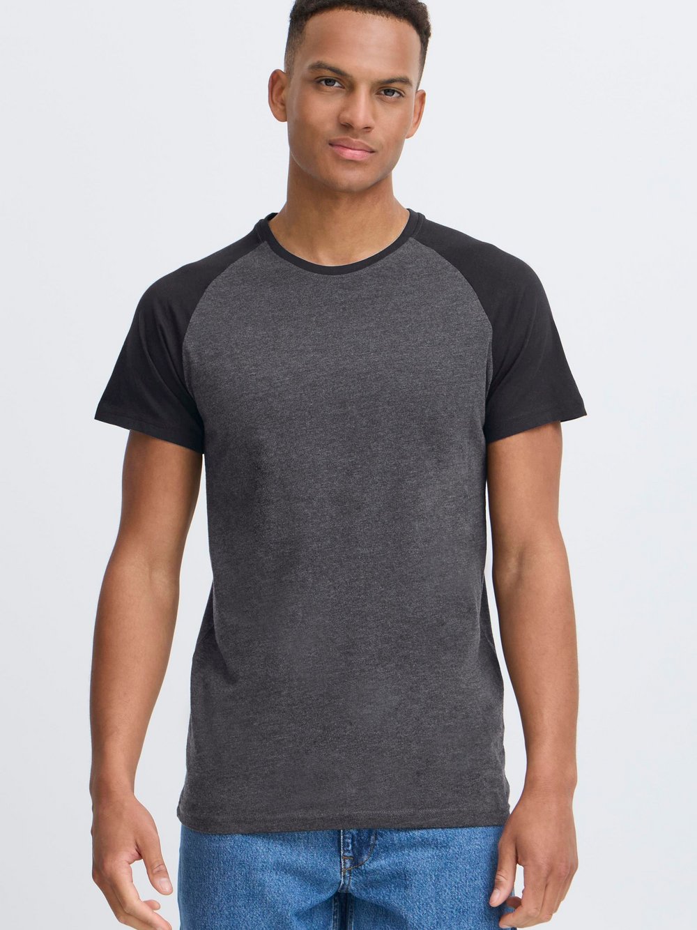 Solid Rundhalsshirt Herren Baumwolle grau meliert, XXL