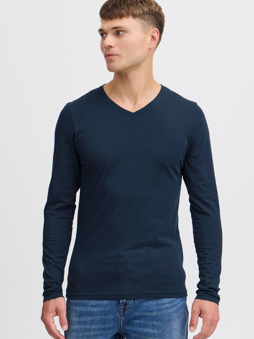 Solid V-Shirt Herren Baumwolle blau, XL