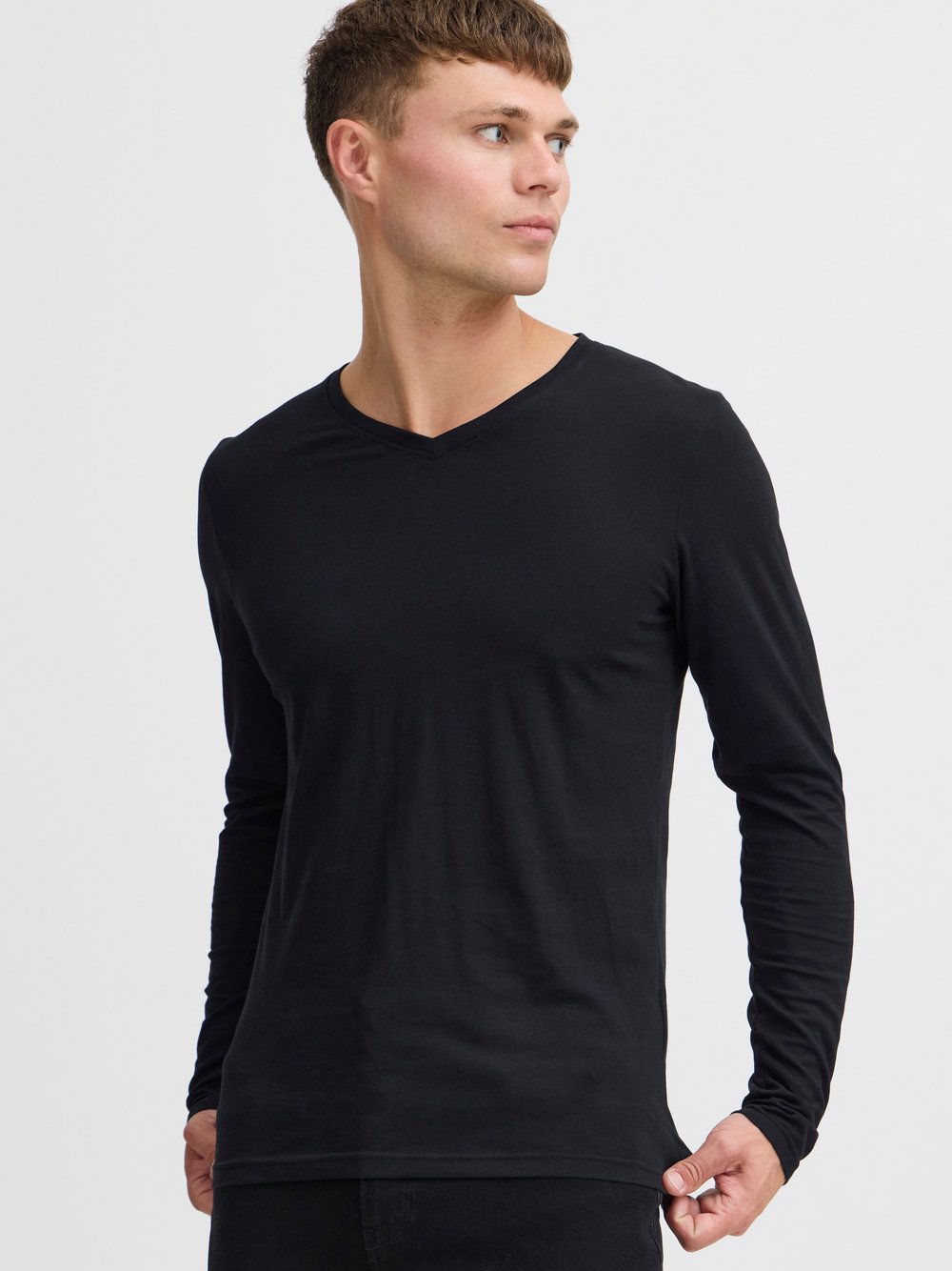 Solid V-Shirt Herren Baumwolle schwarz, XL