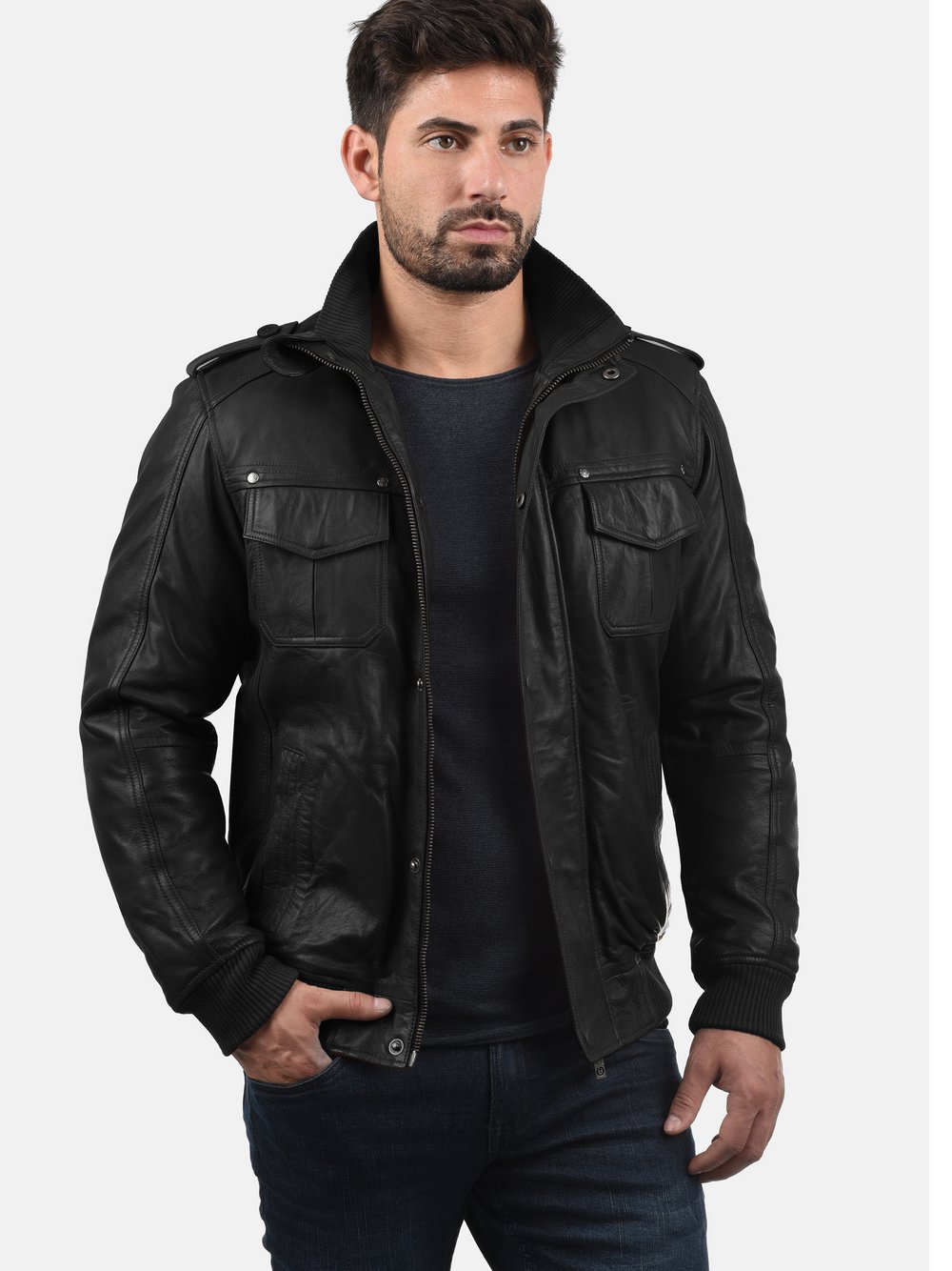 Thumbnail - Solid Lederjacke Herren schwarz, XXL