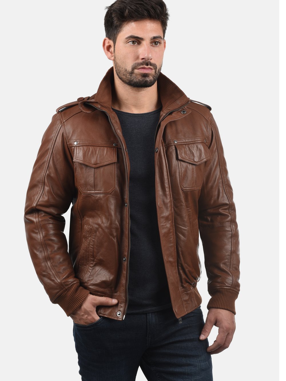 Thumbnail - Solid Lederjacke Herren braun, XXL