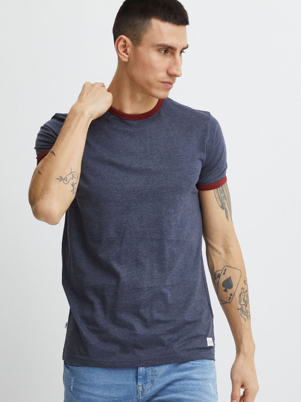 Solid T-Shirt Herren Baumwolle blau, L