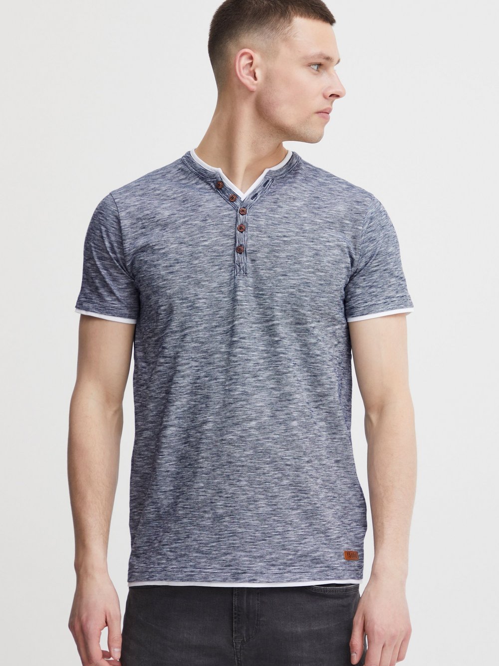 Thumbnail - Solid Rundhalsshirt Herren Baumwolle blau gemustert, M