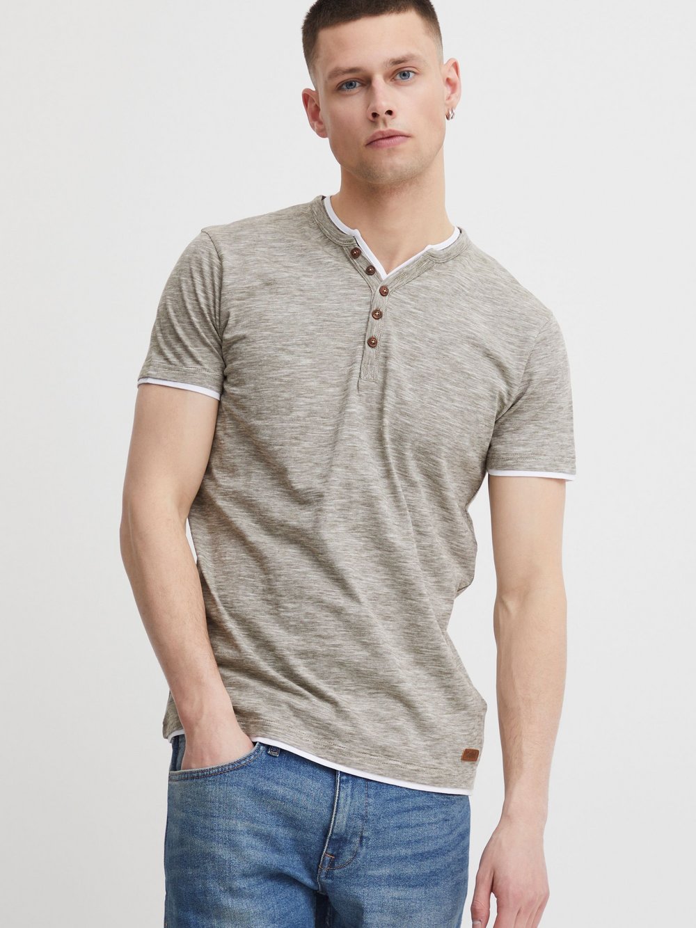 Thumbnail - Solid Rundhalsshirt Herren Baumwolle beige gemustert, M