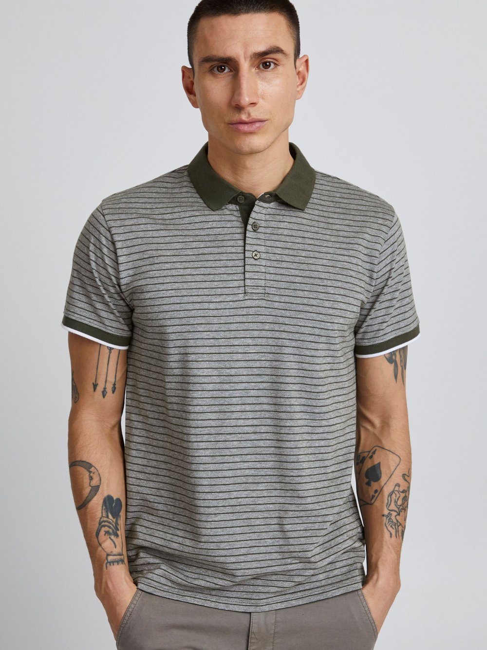 Solid Poloshirt Herren Baumwolle grün gestreift, L