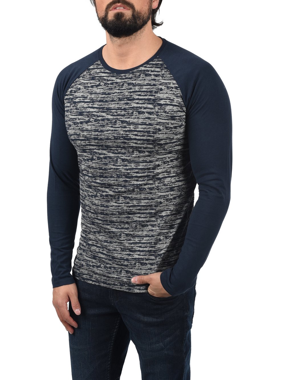 Thumbnail - Solid Langarmshirt Herren Baumwolle blau, L