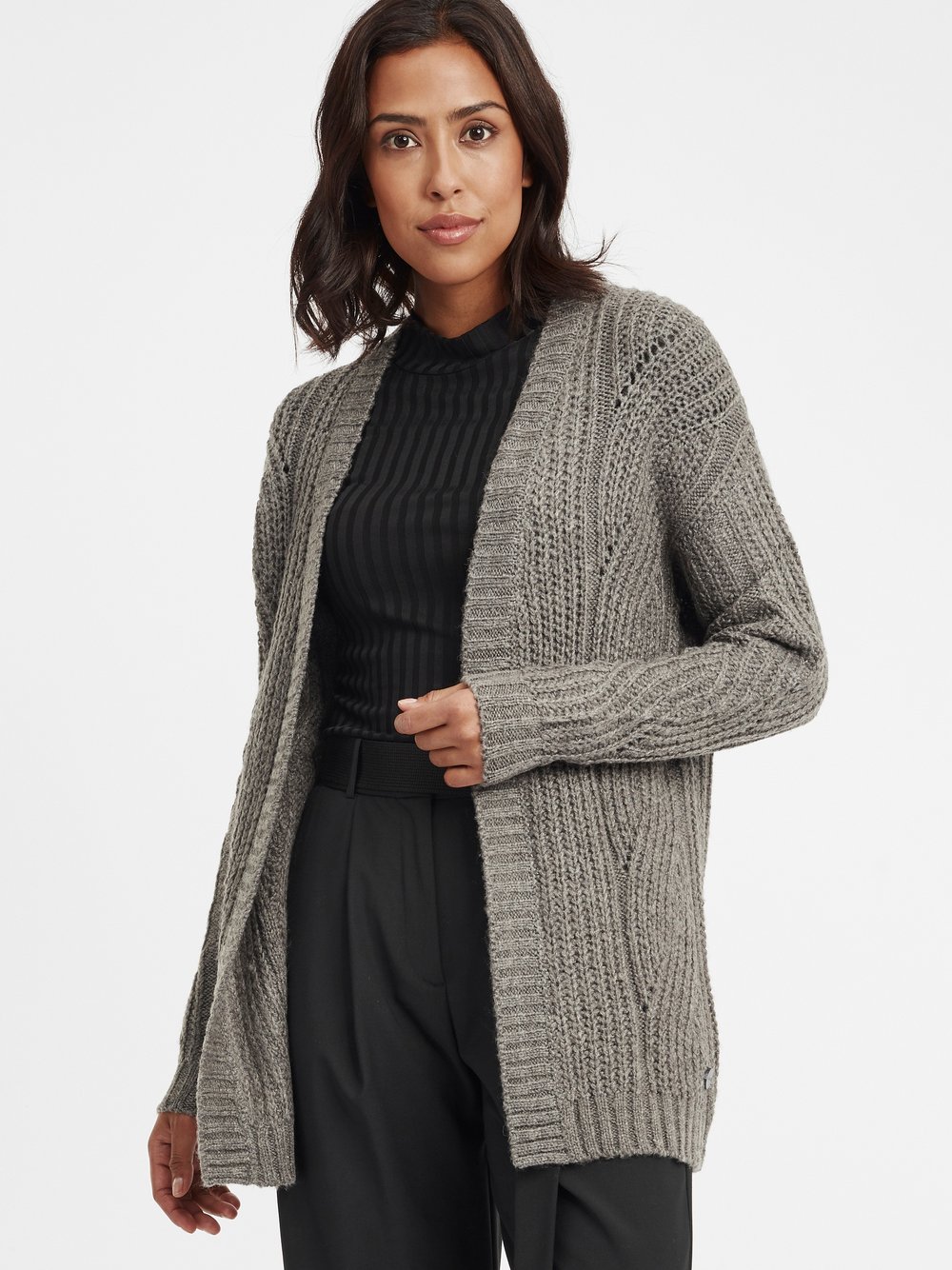 OXMO Strickjacke Damen grau strukturiert, M