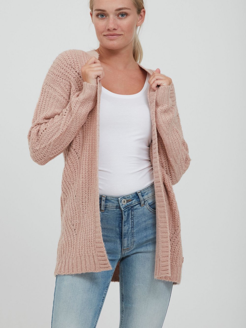 OXMO Strickjacke Damen rosa strukturiert, XXL