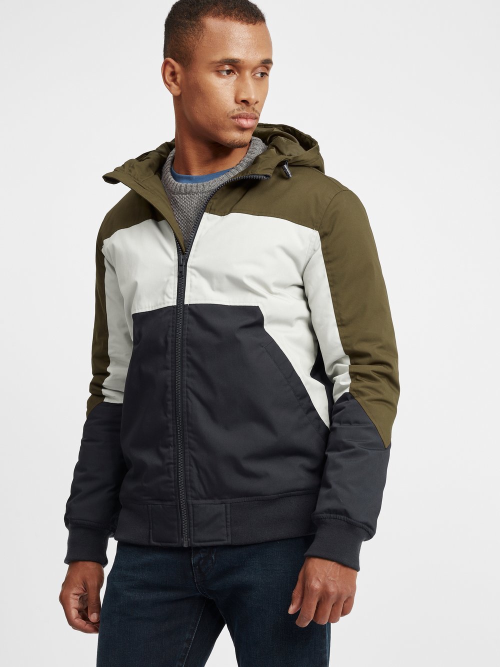 Solid Bomberjacke Herren grau gestreift, M