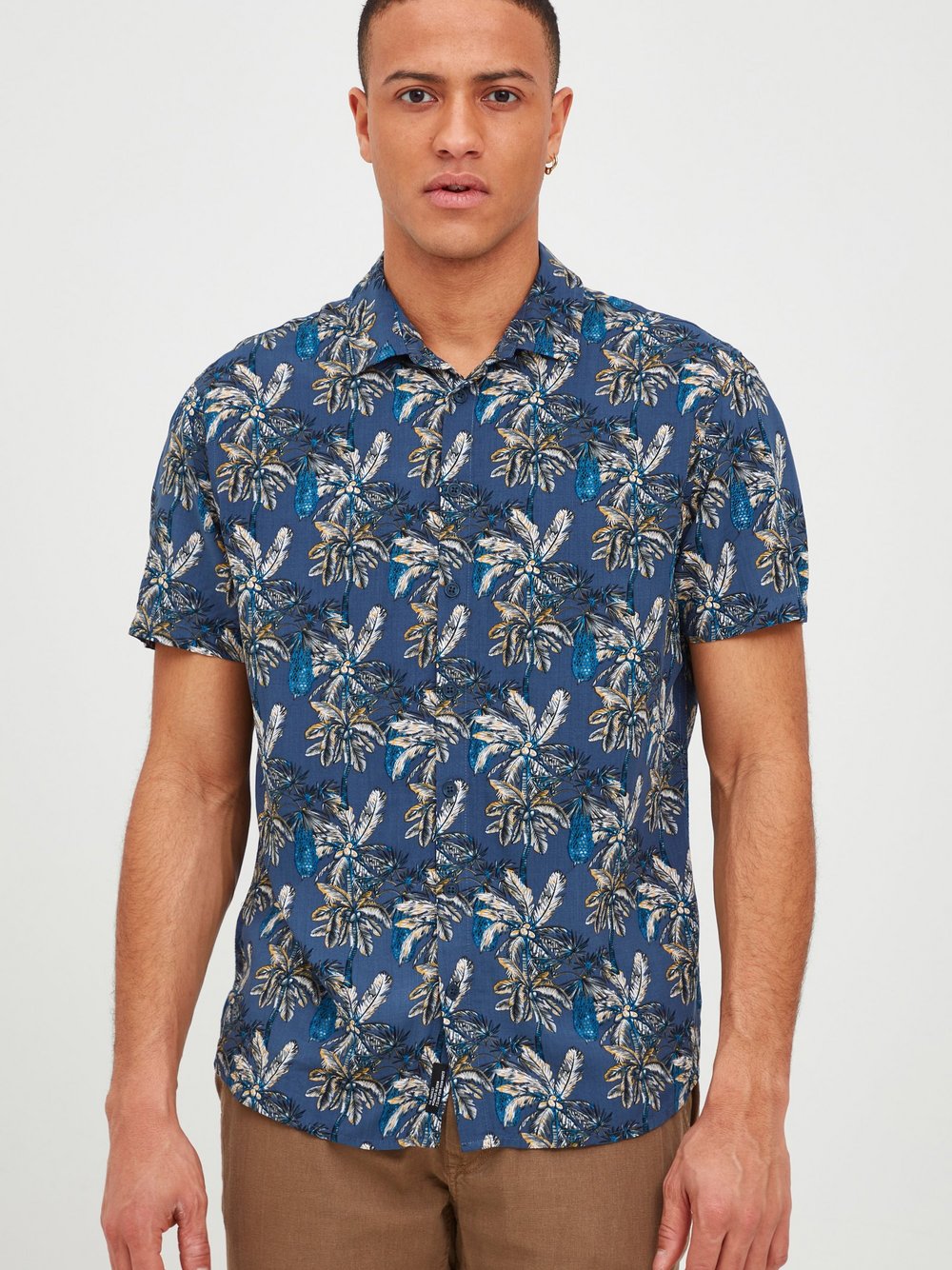 Thumbnail - BLEND Kurzarmhemd Herren Regular Fit Viskose blau gemustert, L