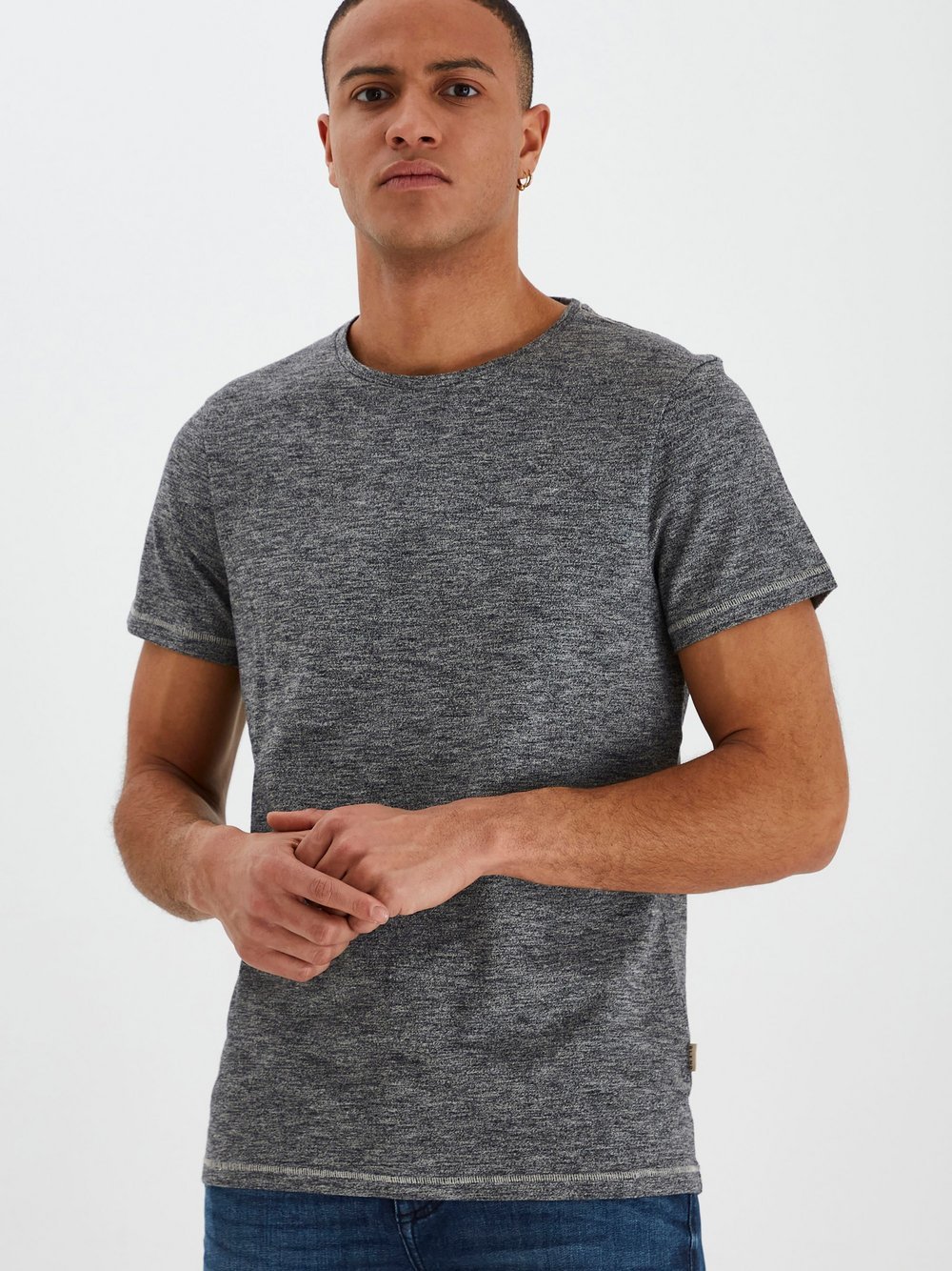 BLEND T-Shirt Herren Baumwolle schwarz meliert, M