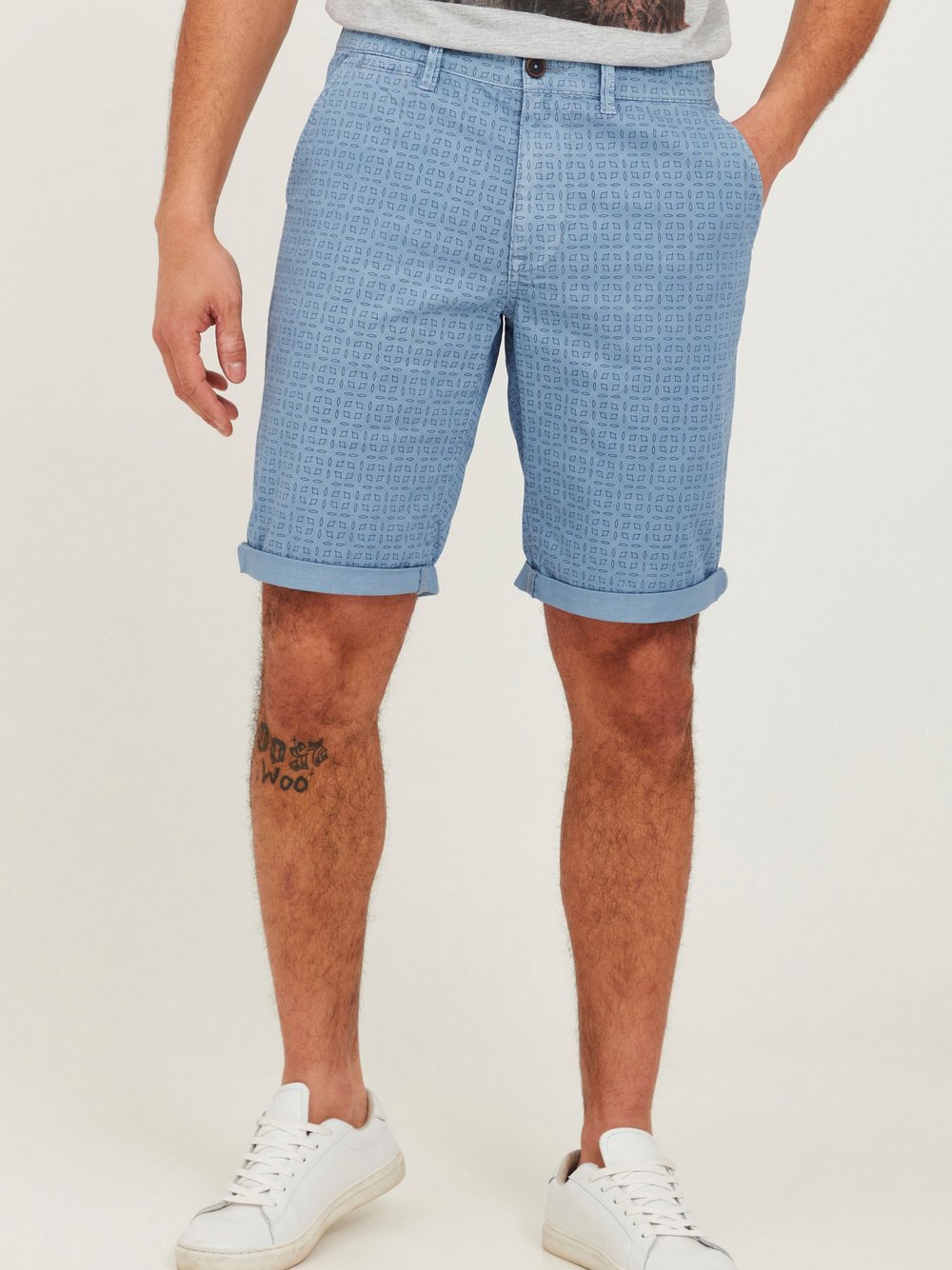 BLEND Chinoshorts Herren Baumwolle blau gemustert, XL