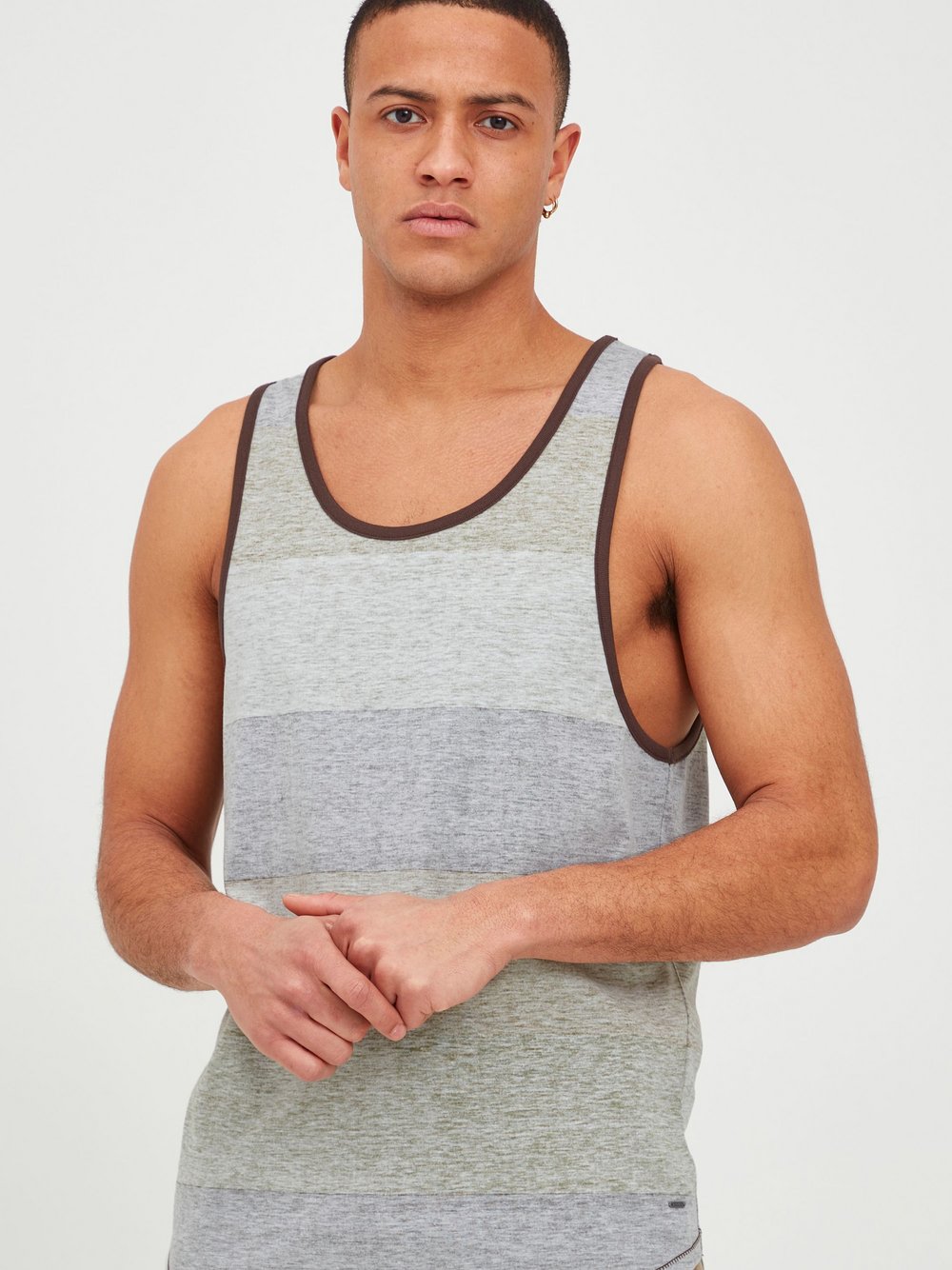 Solid Tanktop Herren braun gestreift, XXXL