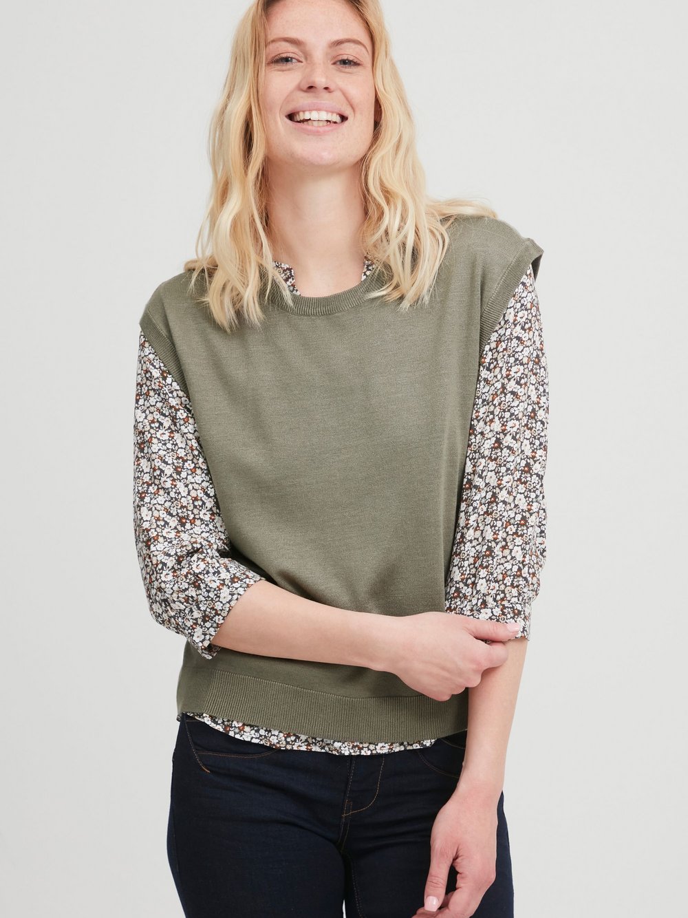 fransa Kurzarmpullover Damen grün gemustert, S