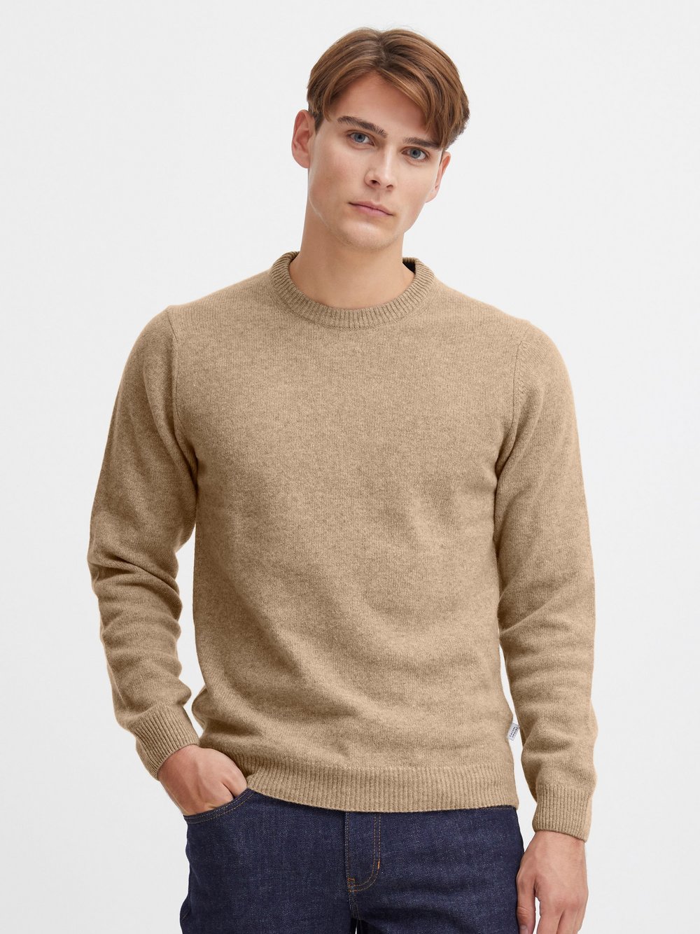 CASUAL FRIDAY Rundhalspullover Herren Wolle beige, XXXL