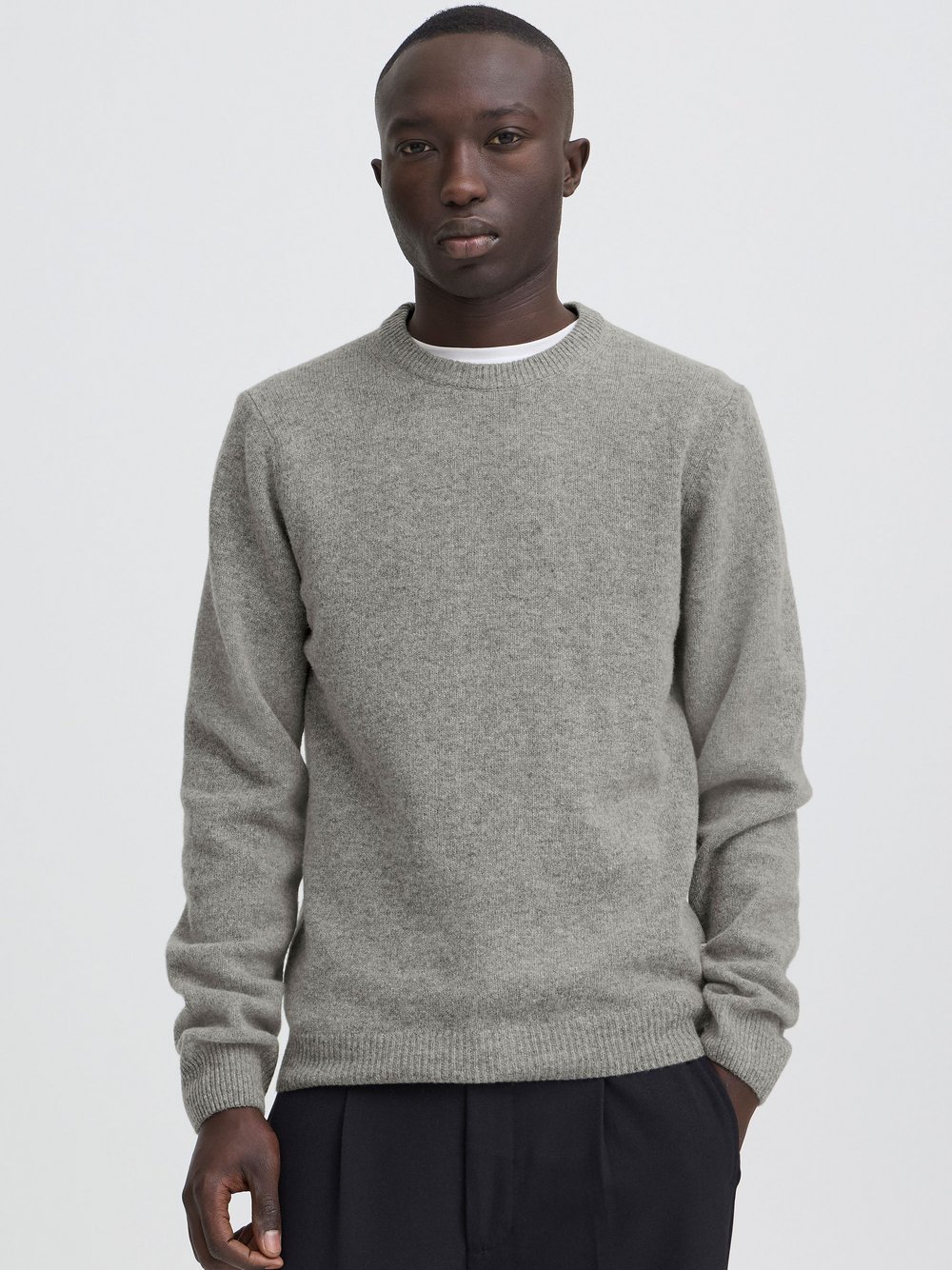 Thumbnail - CASUAL FRIDAY Rundhalspullover Herren Wolle grau, M