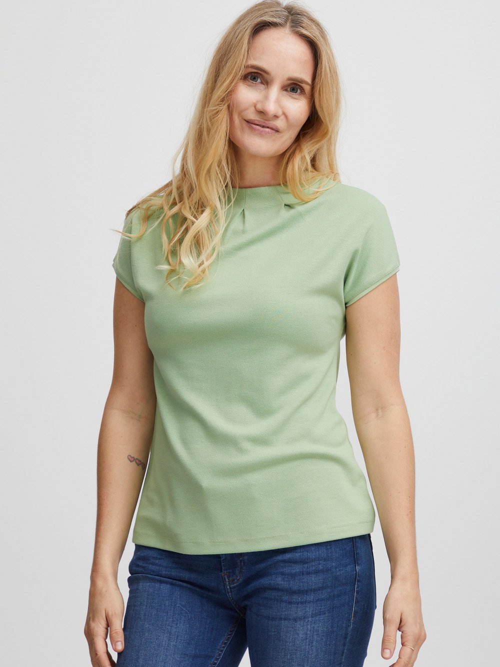 fransa Stehkragenshirt Damen Viskose grün, XXL