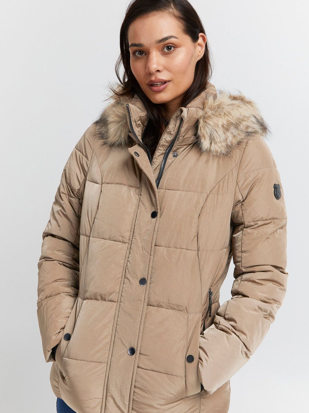 fransa Winterjacke Damen Polyamid braun gemustert, S