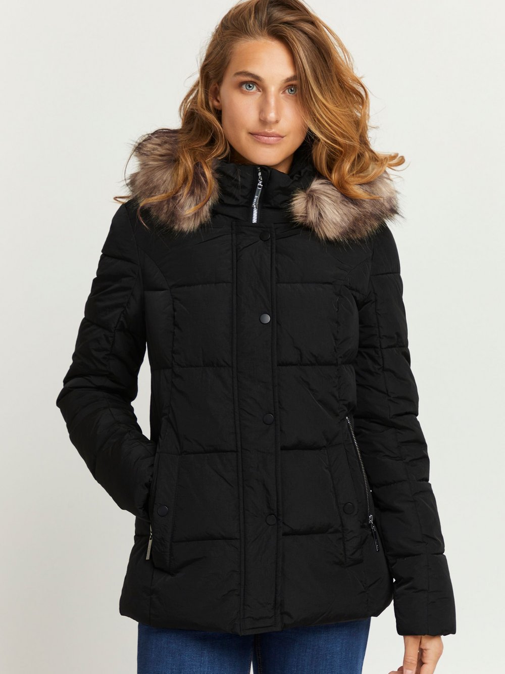 fransa Winterjacke Damen Polyamid schwarz gemustert, S