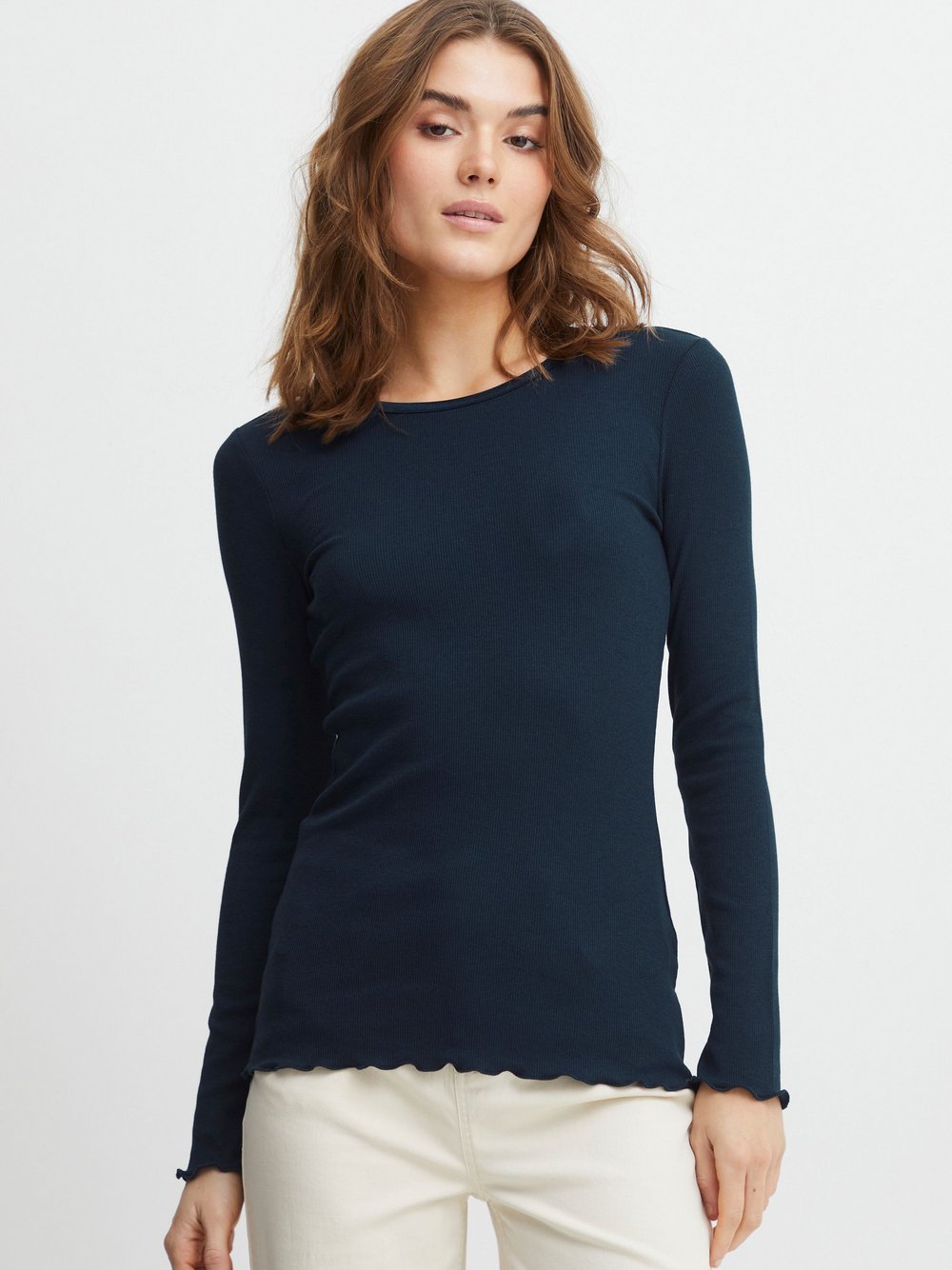 fransa Longsleeve Damen Baumwolle blau, L