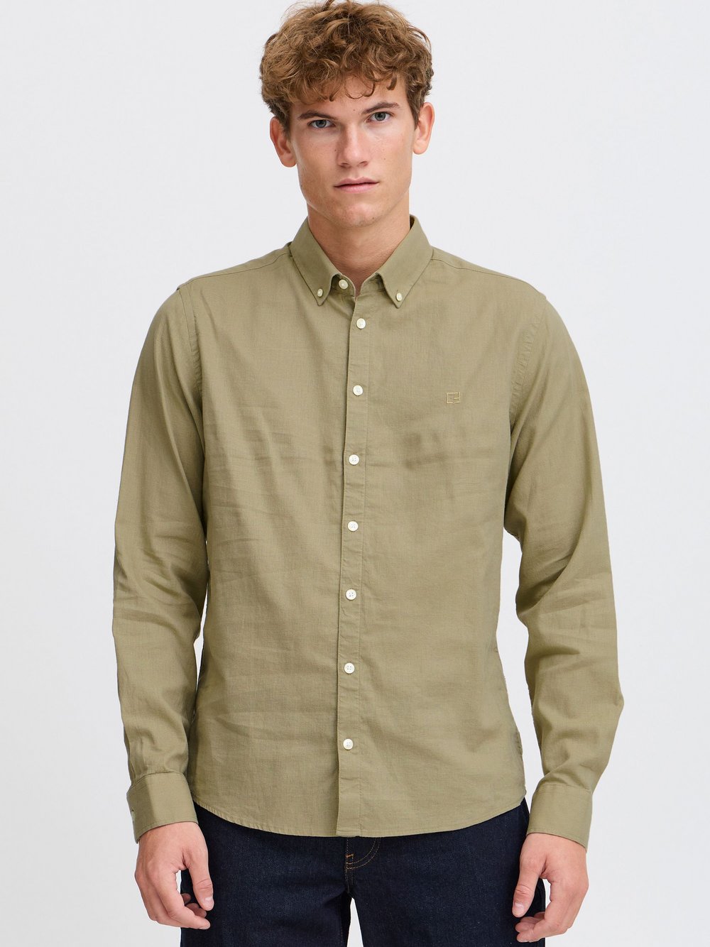 CASUAL FRIDAY Langarmhemd Herren Regular Fit Baumwolle grün meliert, XXXL