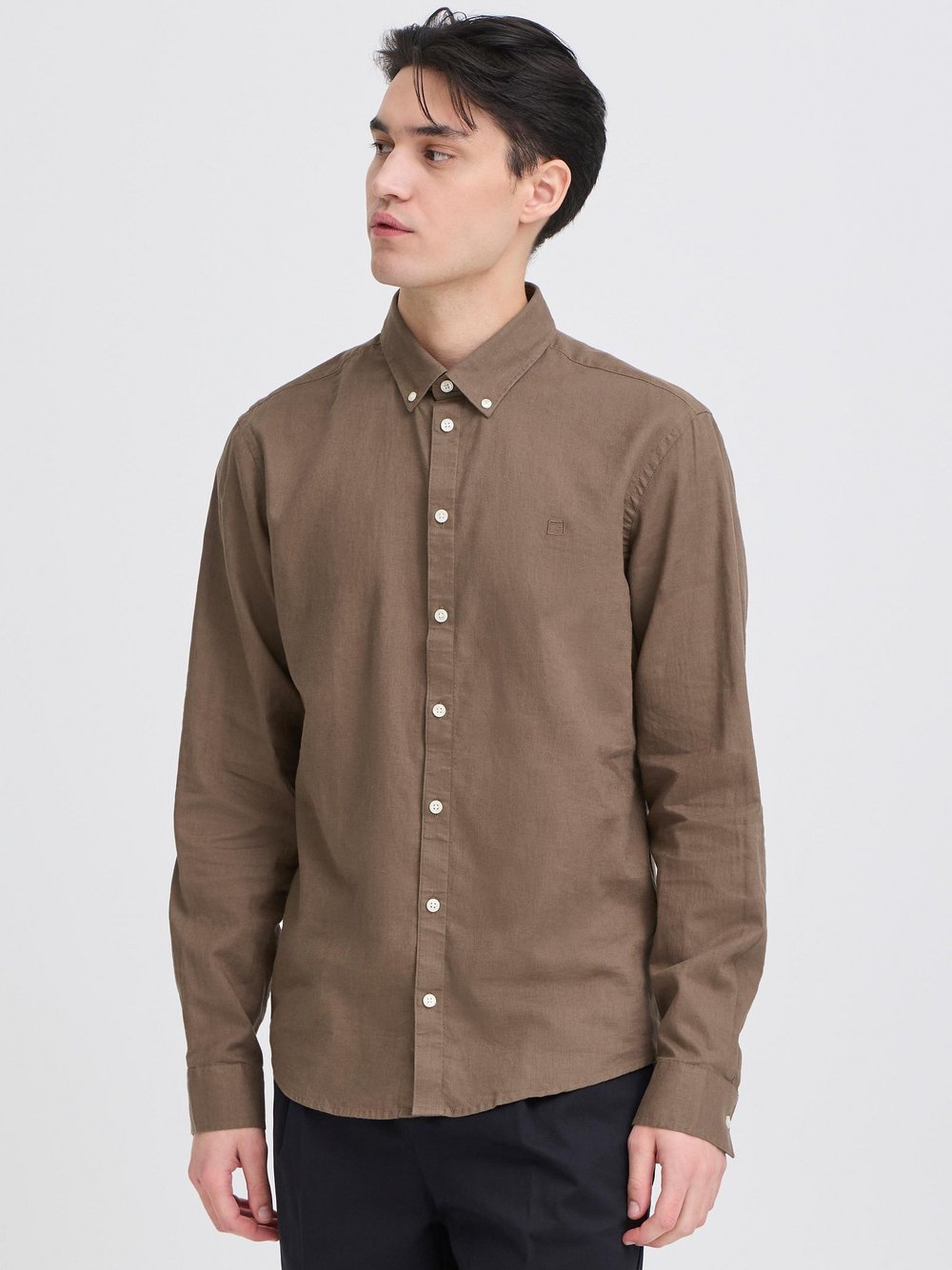 CASUAL FRIDAY Langarmhemd Herren Regular Fit Leinen braun meliert, S