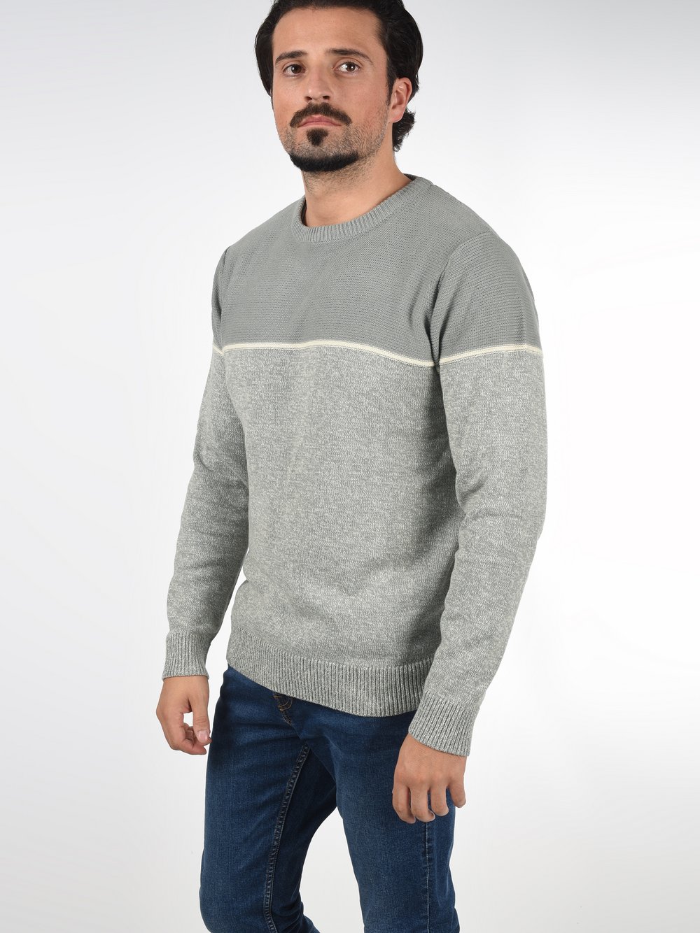 Indicode Strickpullover Herren Baumwolle grau meliert, S