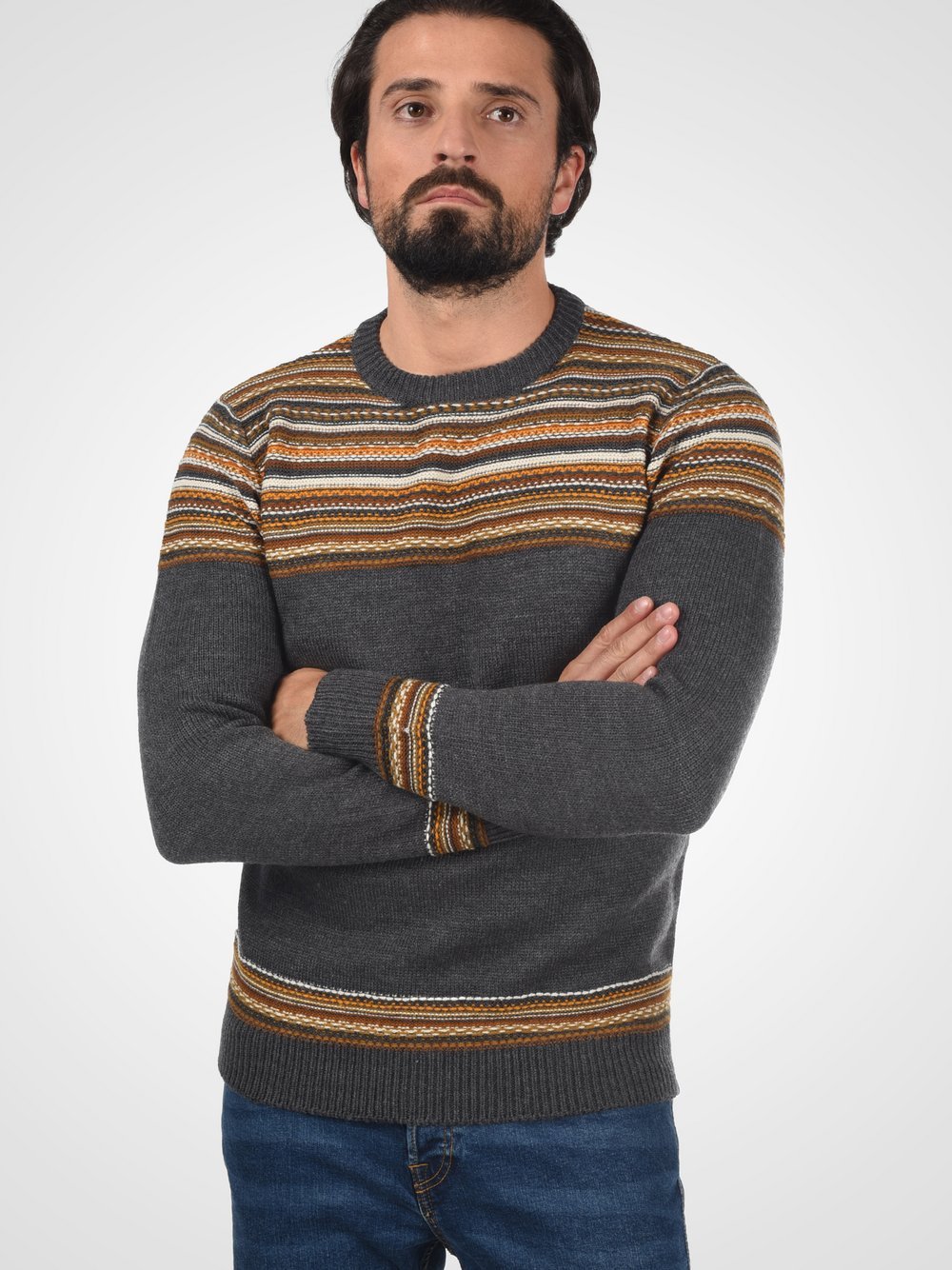 Indicode Strickpullover Herren grau gemustert, XXL