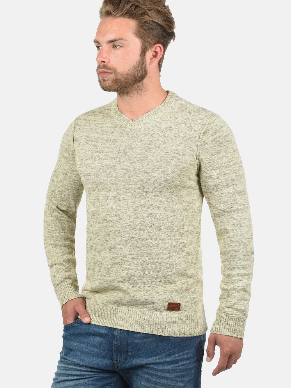 BLEND Strickpullover Herren Baumwolle weiß meliert, XXXL