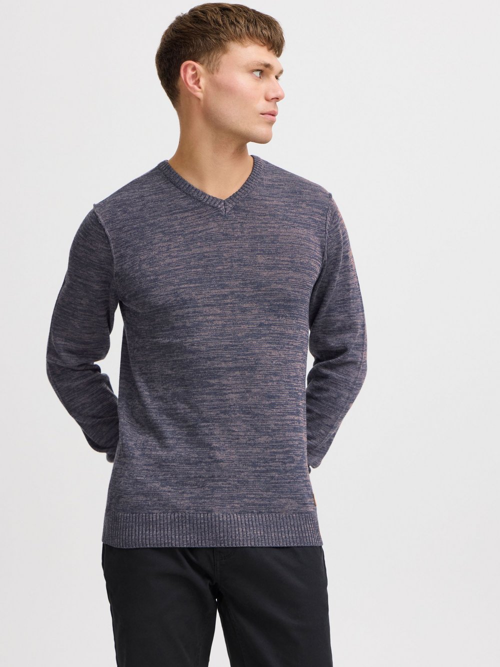 BLEND Strickpullover Herren Baumwolle blau meliert, XXL