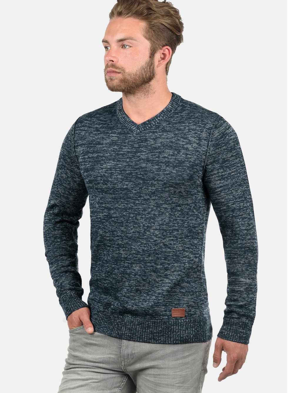 BLEND Strickpullover Herren Baumwolle blau meliert, XXL