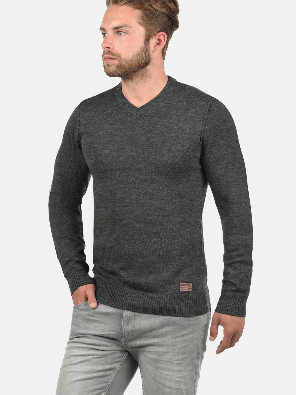 BLEND Strickpullover Herren Baumwolle grau meliert, L