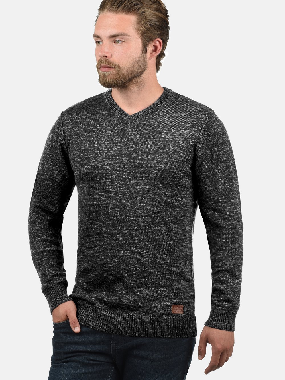 BLEND Strickpullover Herren Baumwolle schwarz meliert, M