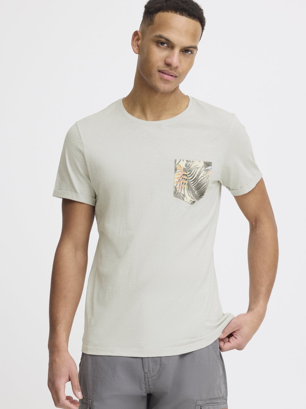 BLEND Rundhalsshirt Herren Baumwolle grau gemustert, XXXL