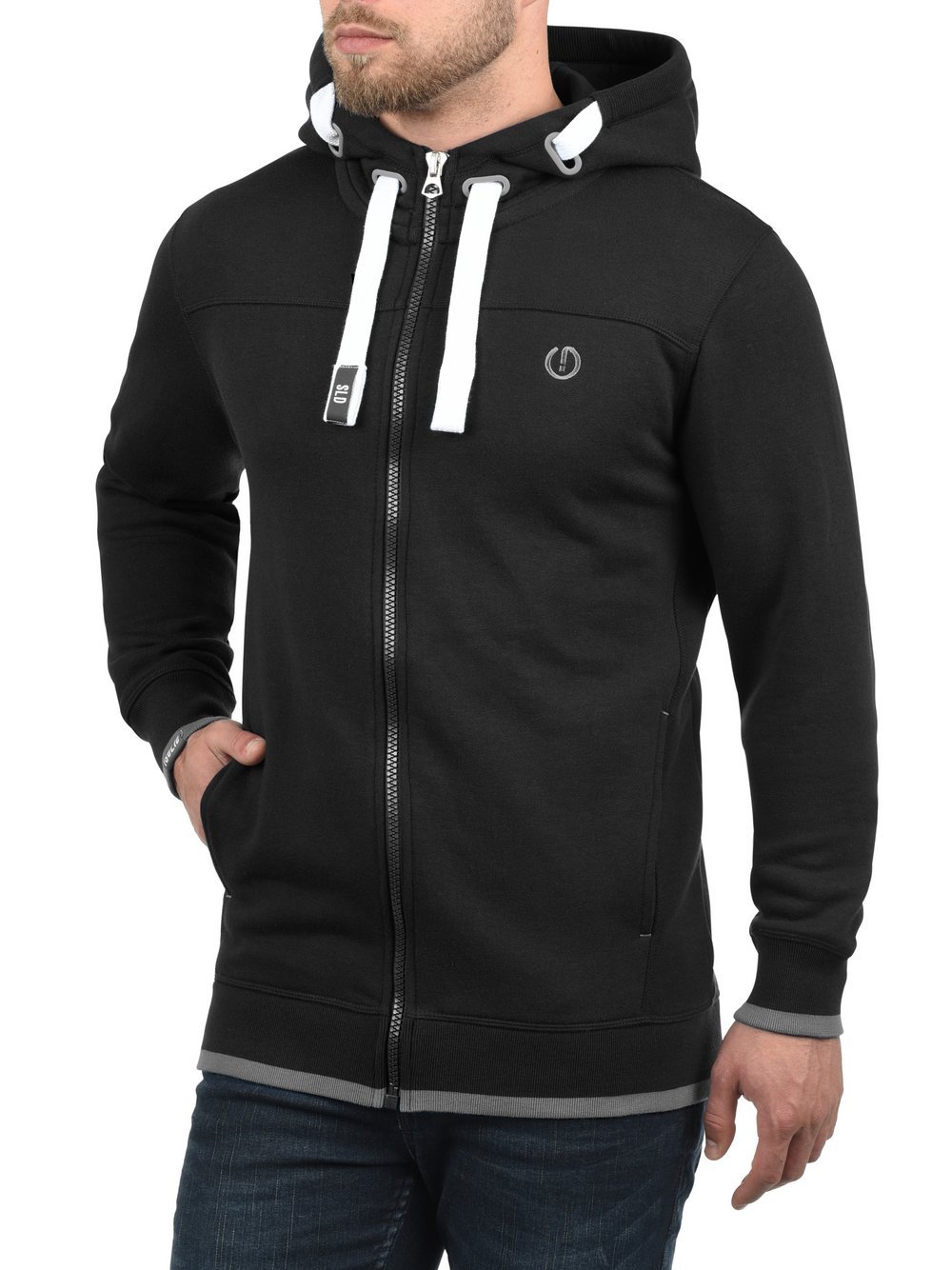 Solid Kapuzensweatjacke Herren Baumwolle schwarz, L