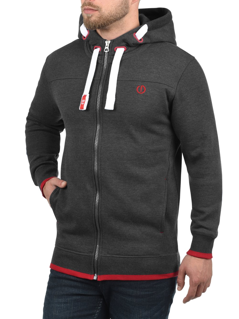 Thumbnail - Solid Kapuzensweatjacke Herren Baumwolle grau, L