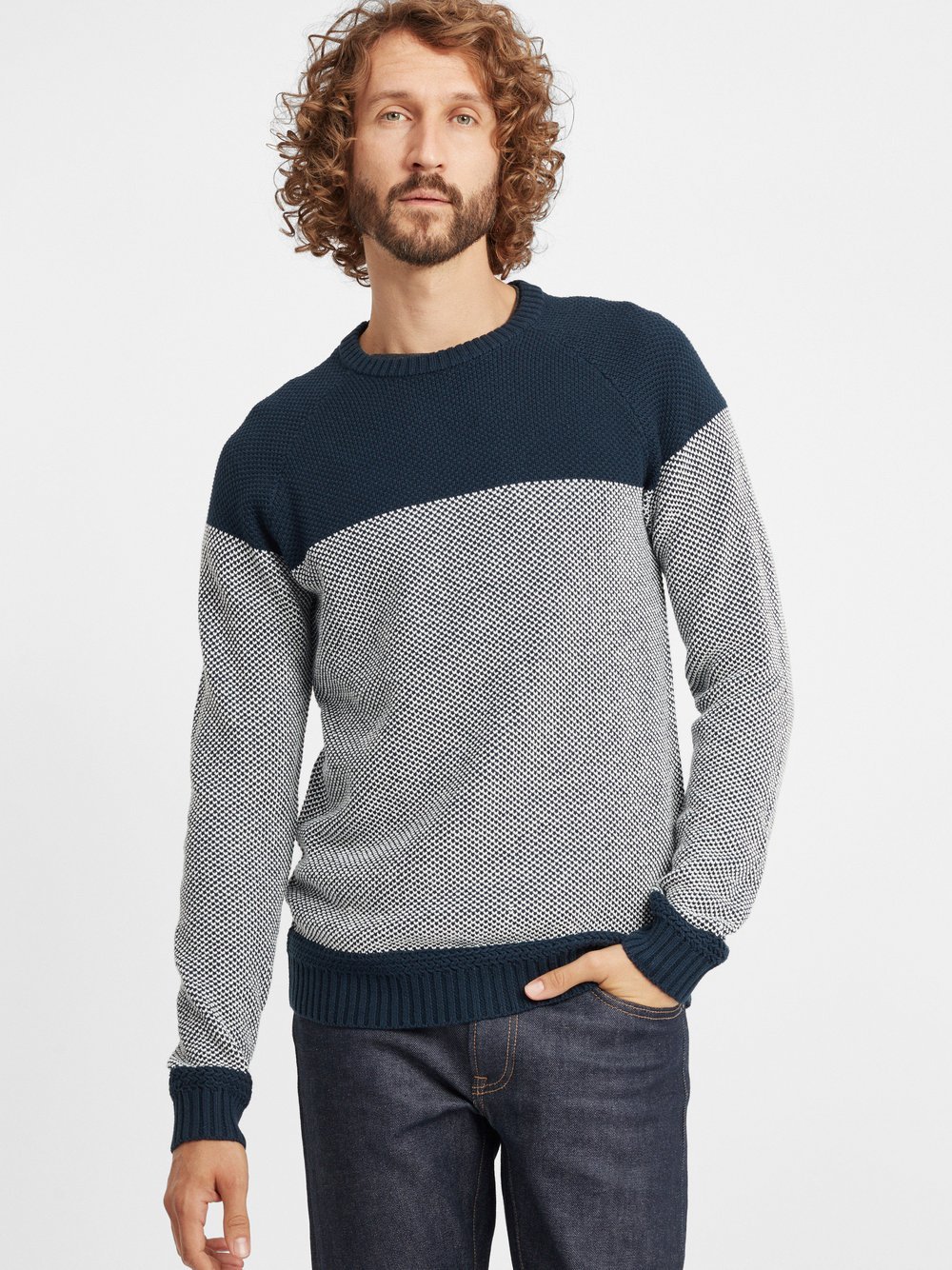 Solid Strickpullover Herren Baumwolle blau, XL