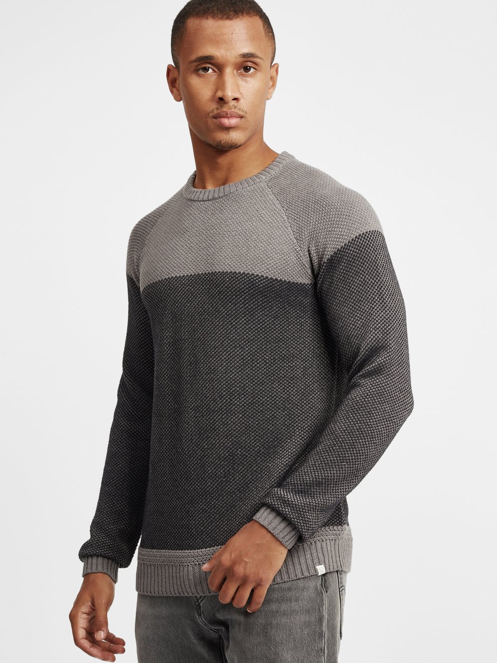 Solid Strickpullover Herren Baumwolle grau, M