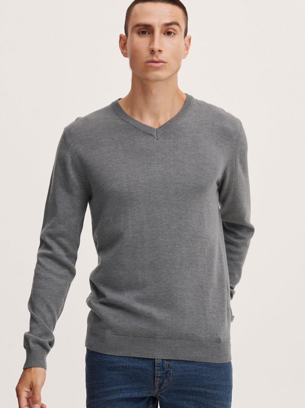 Solid Strickpullover Herren Baumwolle grau, M