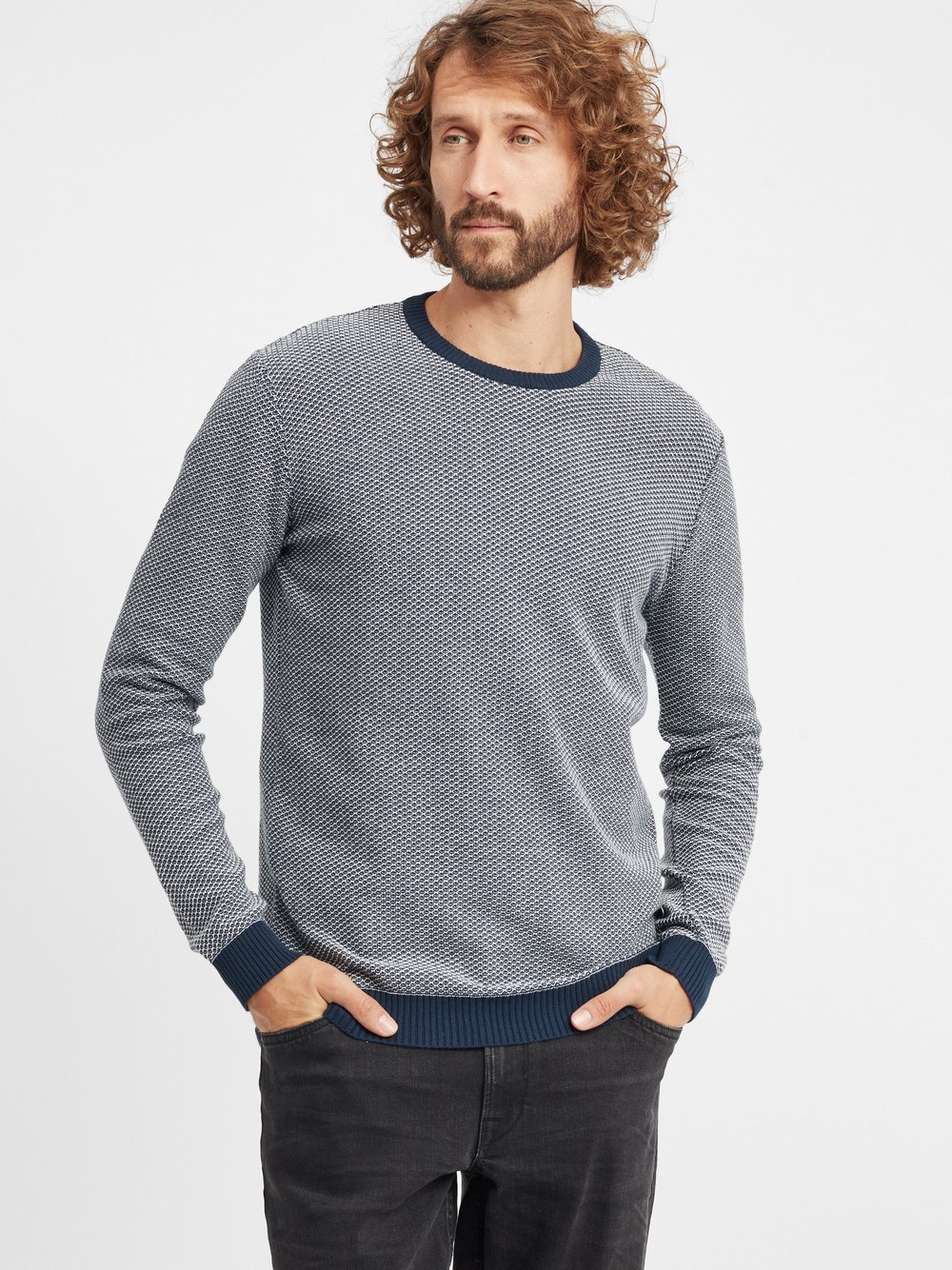 Solid Strickpullover Herren Baumwolle blau, XL