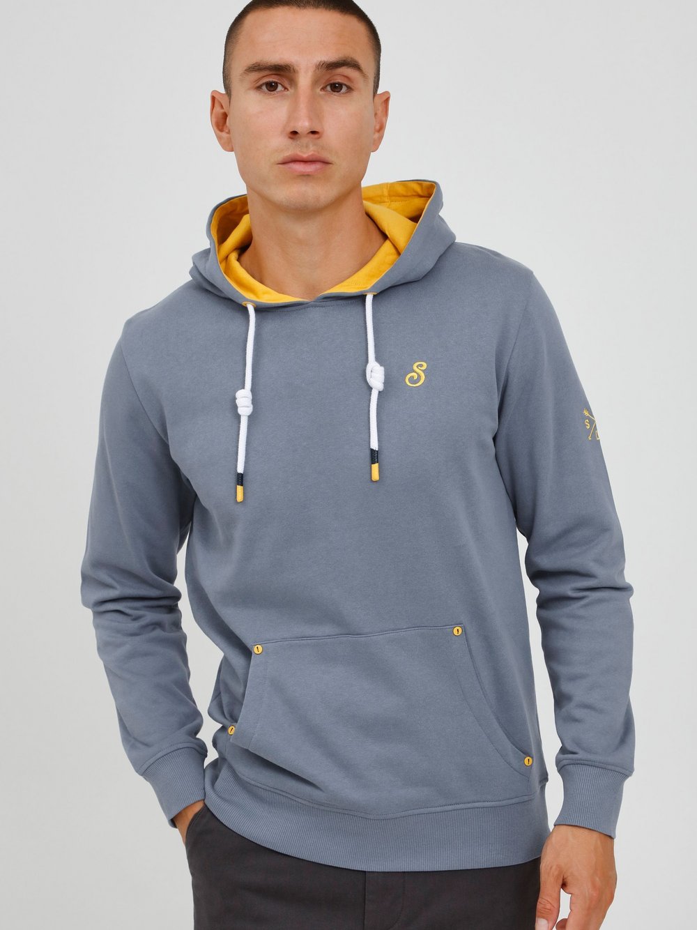 Thumbnail - Solid Hoodie Herren Baumwolle blau gemustert, M