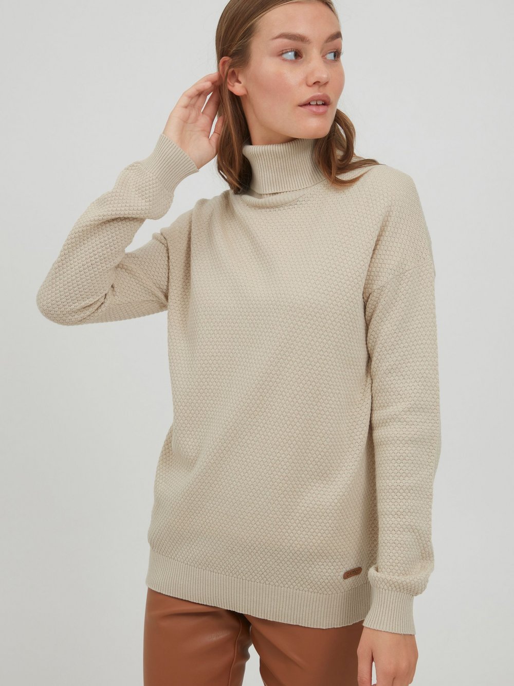 OXMO Rollkragenpullover Damen Baumwolle beige, XXL