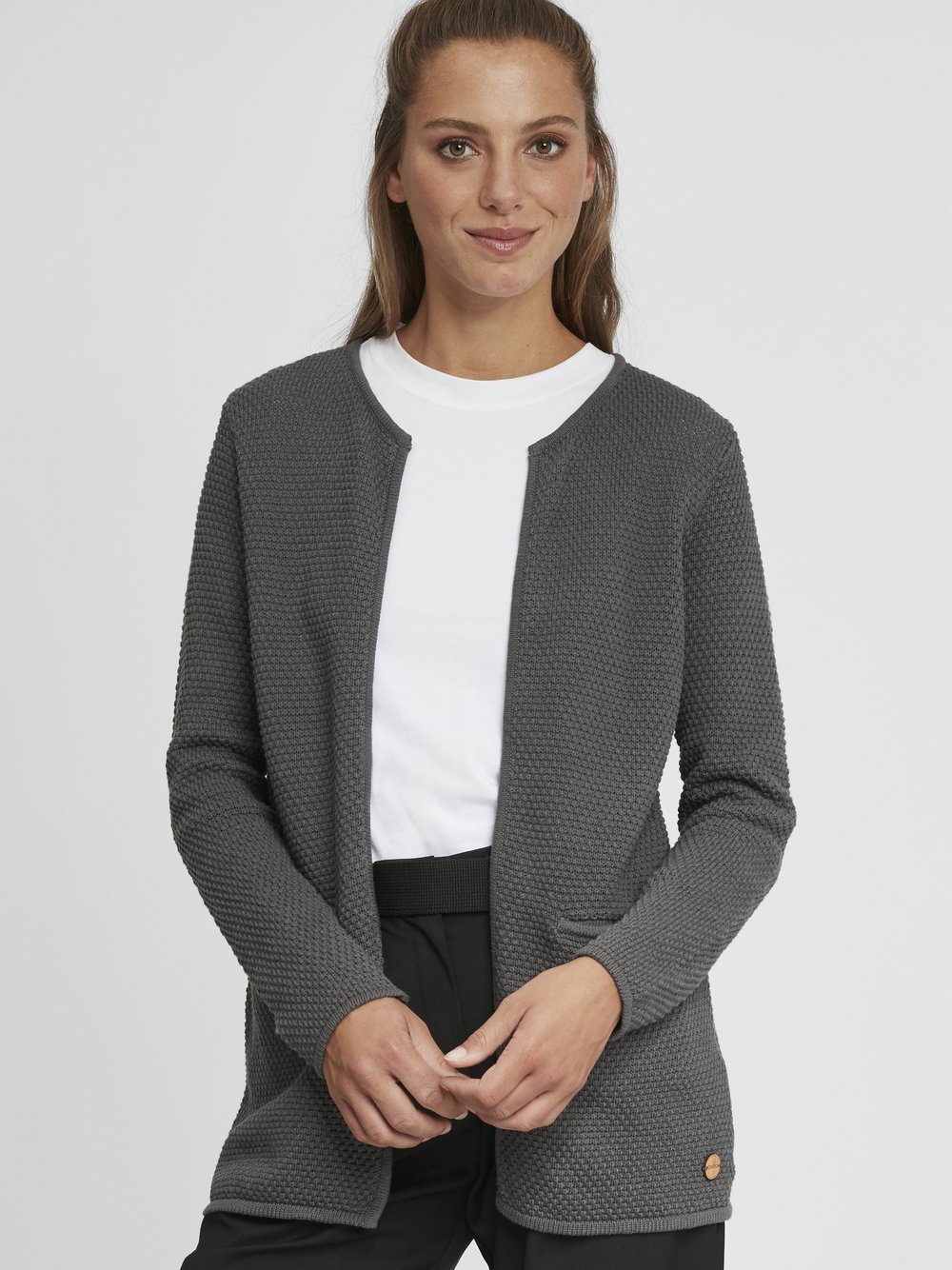 OXMO Strickjacke Damen Baumwolle grau gemustert, S