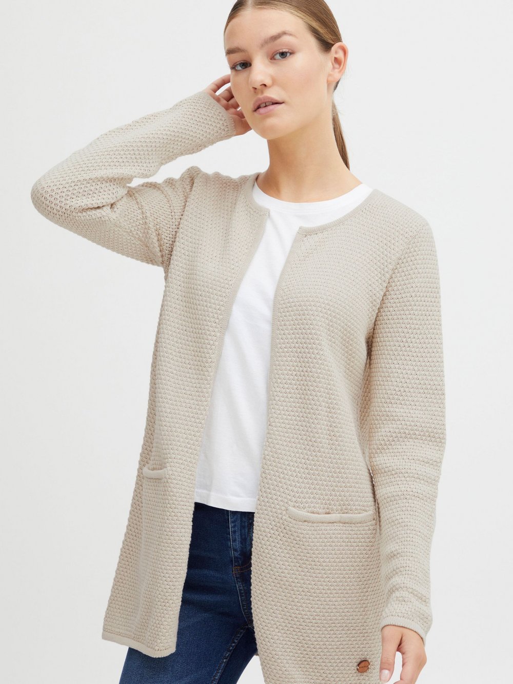 OXMO Strickjacke Damen Baumwolle beige, L