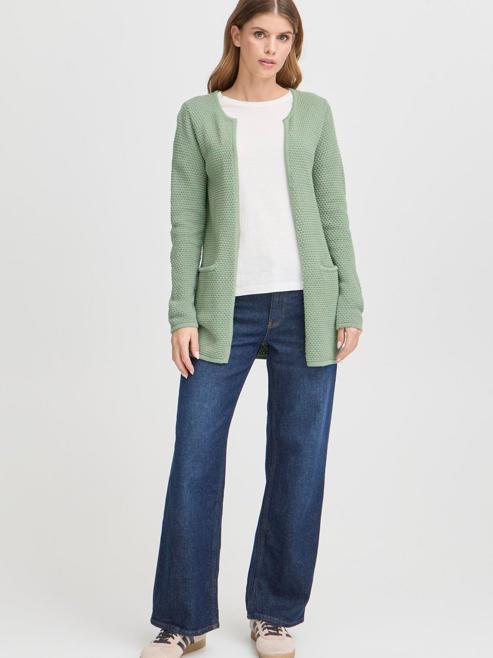 OXMO Strickjacke Damen Baumwolle grün gemustert, XXL